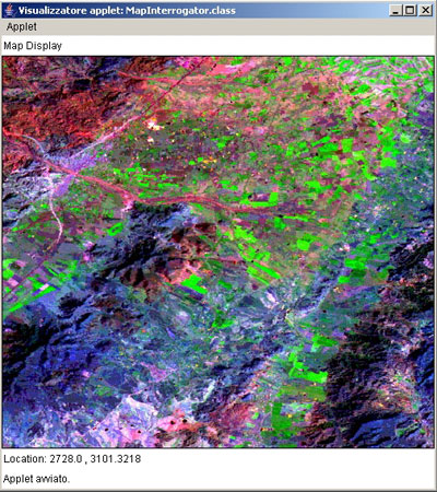 Esecuzione della applicazione nel visualizzatore Applet di BlueJ (Composite Landsat 147  valle del Guadalentintin) [Autore: Ezio Crestaz]