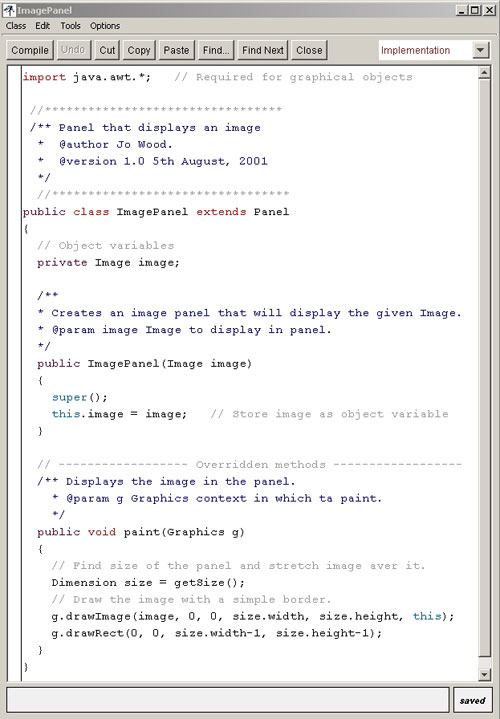 Sviluppo applicazione: codice sorgente della classe ImagePanel [fonte: Jp Wood, 2002]